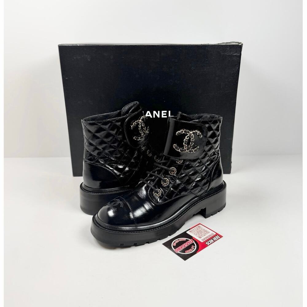 Size 38/8 - Chanel Quilted Leather Combat Boots